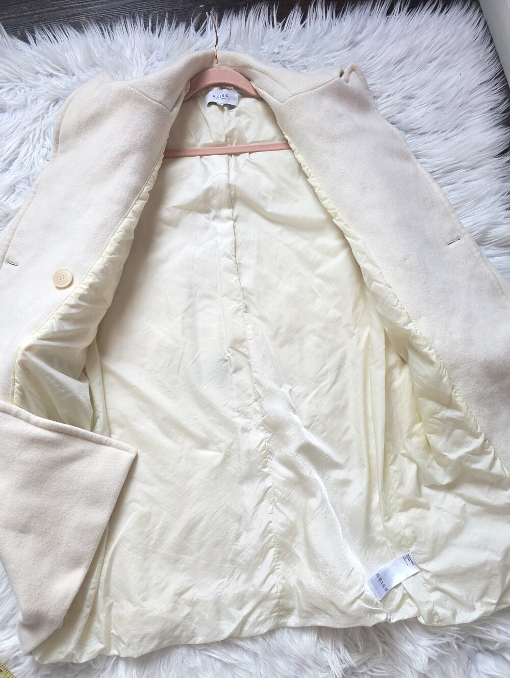 Reiss Cream Double-Breasted Wool / CashmerePea Coat - Picture 11 of 16